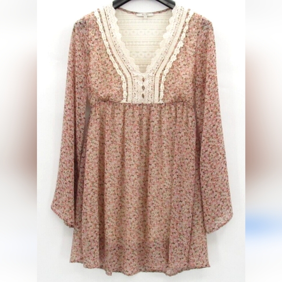 -Miss Me crochet lace V neck and back sheer lined side zipper mini dress - Picture 1 of 9
